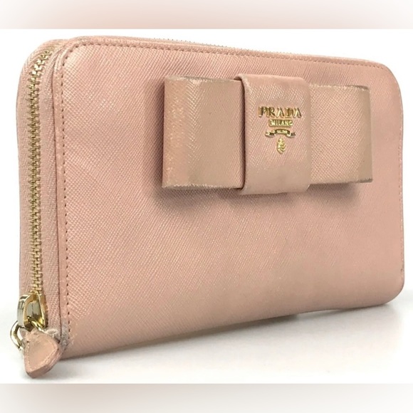 Prada Pink Saffiono Leather Long Wallet Front Bow Ribbon w Authentic Prada Card - Picture 7 of 13